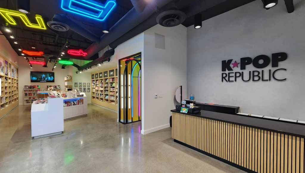 Korean pop band merchandise store